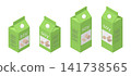 A set of 3D illustrations of soy milk in paper cartons. 141738565