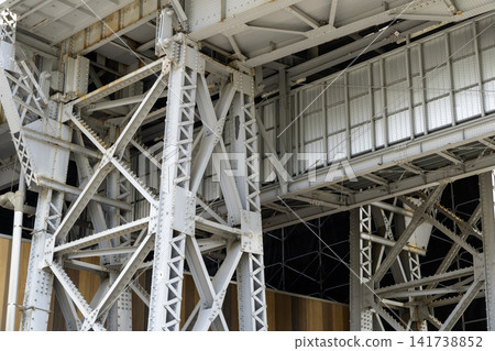 The dynamic architectural beauty of massive steel structures and truss bridge piers. The dynamic architectural beauty of massive steel structures and truss bridge piers. 141738852