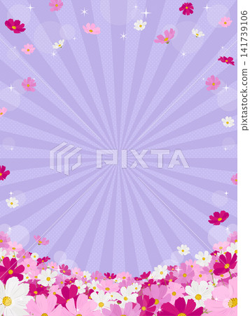 背景/邊框影像,以波斯菊花田和散景效果為特色(垂直方向)。 背景/邊框影像,以波斯菊花田和散景效果為特色(垂直方向)。 141739106