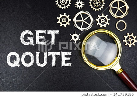 Get Quote text message with magnifying glass on black background Get Quote text message with magnifying glass on black background 141739196