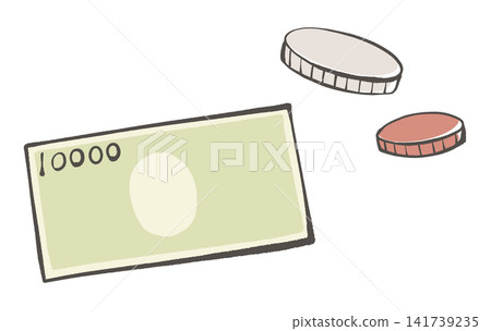 10,000日圓紙幣和硬幣示意圖 10,000日圓紙幣和硬幣示意圖 141739235