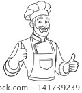 Happy Male Chef Giving Double Thumbs Up Line Art 141739239