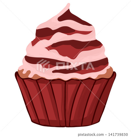 Cute Flat Illustration of Pink Frosted Cupcake with Swirl Isolated on White Cute Flat Illustration of Pink Frosted Cupcake with Swirl Isolated on White 141739830