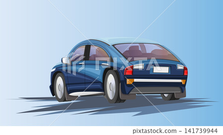 Luxury of blue car viewed from the rear three quarter angle against a light blue gradient background. Fusion of classic design and modern technology. Transparent glass allows a view into the cabin. Luxury of blue car viewed from the rear three quarter angle against a light blue gradient background. Fusion of classic design and modern technology. Transparent glass allows a view into the cabin. 141739944