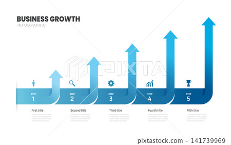 Business Growth Arrow Infographic Template 5 Steps, Workflow Timeline, Process Diagram, with icons elements vector illustration. Business Growth Arrow Infographic Template 5 Steps, Workflow Timeline, Process Diagram, with icons elements vector illustration. 141739969