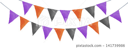 Watercolor Halloween garland illustration in black, orange, and purple. Watercolor Halloween garland illustration in black, orange, and purple. 141739986
