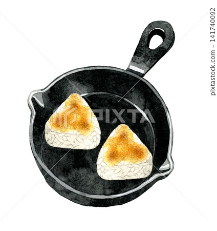 Grilled rice balls made in a skillet - Hand-drawn watercolor illustration material Grilled rice balls made in a skillet - Hand-drawn watercolor illustration material 141740092