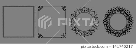 Set of decorative frames Elegant vector element for design in Eastern style, place for text. Floral black and gray frames. Lace illustration for invitations and greeting cards 141740217