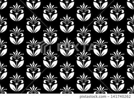 Flower geometric pattern. Seamless vector background. White and black ornament. Flower geometric pattern. Seamless vector background. White and black ornament. 141740262