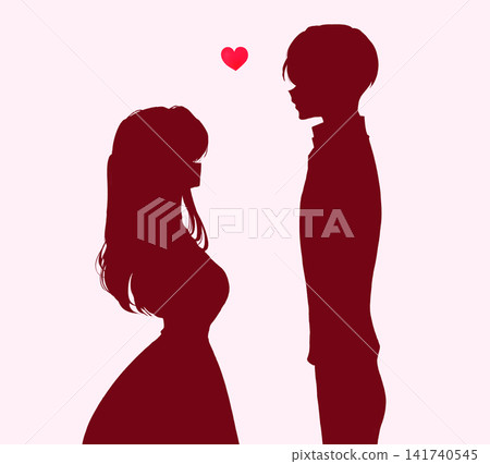 A man and a woman facing each other; romance; knee shot; silhouette A man and a woman facing each other; romance; knee shot; silhouette 141740545