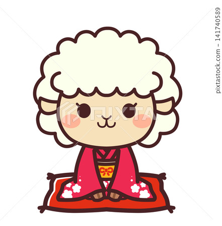 穿著和服的可愛綿羊角色 - 女孩插畫素材 穿著和服的可愛綿羊角色 - 女孩插畫素材 141740589
