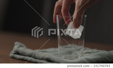 making ice latte at home closeup shot 141740765