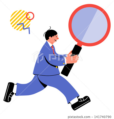 A pop and colorful illustration of a male student holding a large magnifying glass A pop and colorful illustration of a male student holding a large magnifying glass 141740790