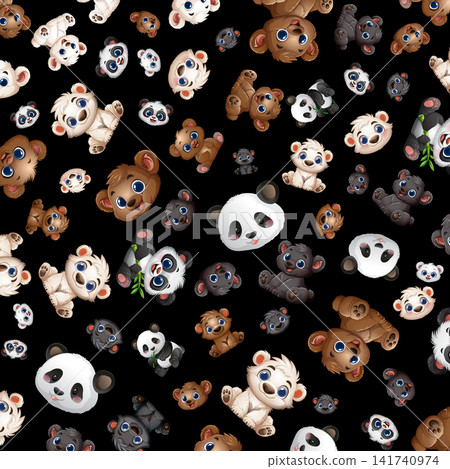 Seamless Pattern of Cute Cartoon Panda Polar and Grizzly Bears Seamless Pattern of Cute Cartoon Panda Polar and Grizzly Bears 141740974