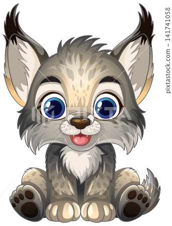 Cute Cartoon Baby Lynx Vector Illustration Isolated on White Background 141741058