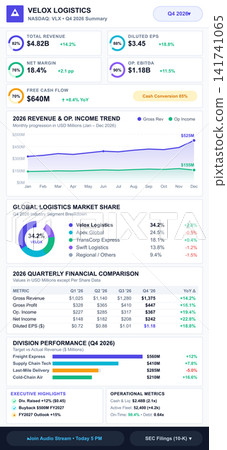 Logistics Company Mobile Investor Dashboard with Financial Charts and Data Logistics Company Mobile Investor Dashboard with Financial Charts and Data 141741065