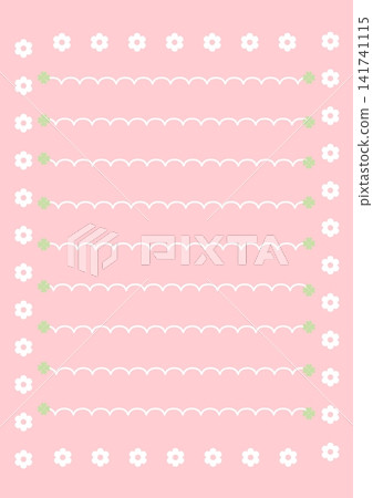 White flowers × four-leaf clovers × pink background with wavy lines White flowers × four-leaf clovers × pink background with wavy lines 141741115