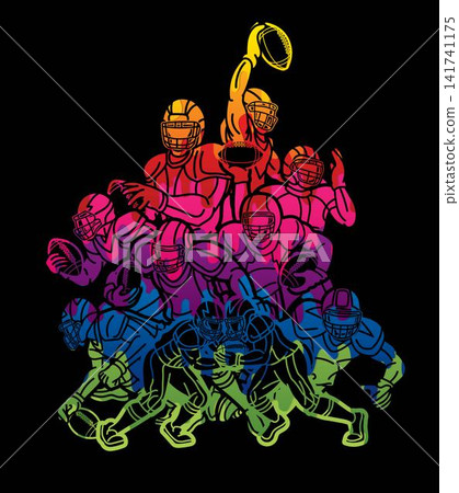 American Football Sport Team Mix Players Action Cartoon Graphic Vector American Football Sport Team Mix Players Action Cartoon Graphic Vector 141741175