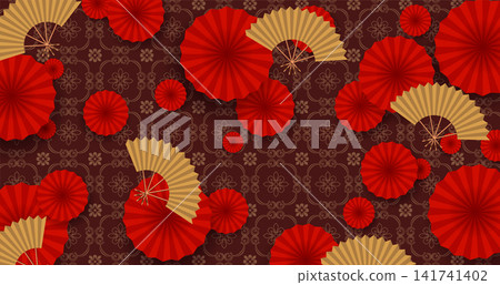 Stunning red design with Chinese pattern and fans Stunning red design with Chinese pattern and fans 141741402