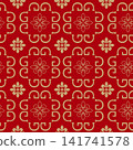 Red seamless design with a gold Chinese floral pattern 141741578