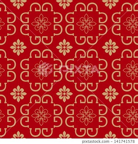 Red seamless design with a gold Chinese floral pattern Red seamless design with a gold Chinese floral pattern 141741578