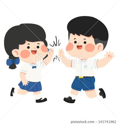 Happy School Children Giving High Five Happy School Children Giving High Five 141741962