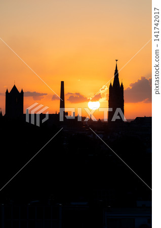 Towers of Ghent Against an Orange Sunrise Towers of Ghent Against an Orange Sunrise 141742017