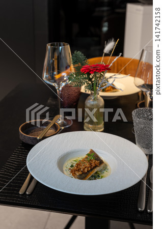 Elegant Service of Fish Dish in Fine Dining Restaurant Elegant Service of Fish Dish in Fine Dining Restaurant 141742158