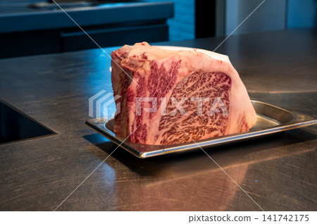 Japanese Wagyu Beef Raw Steak Close-Up Japanese Wagyu Beef Raw Steak Close-Up 141742175
