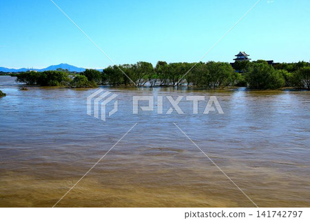 The Tone River was flooded during Typhoon Hagibis in 2019. The Tone River was flooded during Typhoon Hagibis in 2019. 141742797