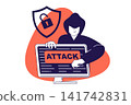 DDoS attack modern flat concept for web banner design. Hacker attacking and internet bombing, using overload network traffic for connection break. Illustration with isolated people scene. 141742831