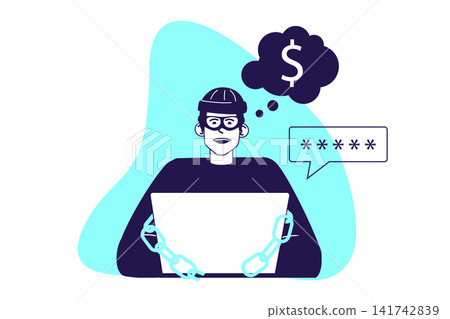 Cyber crime modern flat concept for web banner design. Hacker attacks financial accounts and tries to steal money from credit cards with passwords. Illustration with isolated people scene. Cyber crime modern flat concept for web banner design. Hacker attacks financial accounts and tries to steal money from credit cards with passwords. Illustration with isolated people scene. 141742839