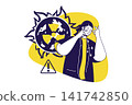 Climate change modern flat concept for web banner design. Man suffering hot temperature and global warming, awareness about environmental problems. Illustration with isolated people scene. 141742850