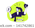 Charity donation modern flat concept for web banner design. Woman sending money to volunteer organisations, makes financial donates, supports funds. Illustration with isolated people scene. 141742861