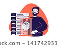 AI data center modern flat concept for web banner design. Man using computing with artificial intelligence technology, cloud storage at server system. Illustration with isolated people scene. 141742933