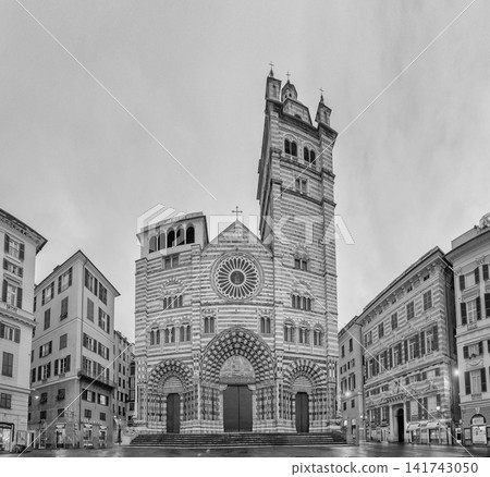 Genoa Cathedral facade and tower with surrounding buildings Genoa Cathedral facade and tower with surrounding buildings 141743050