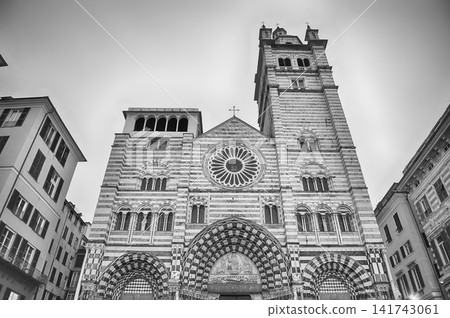 Genoa Cathedral facade and tower with surrounding buildings Genoa Cathedral facade and tower with surrounding buildings 141743061