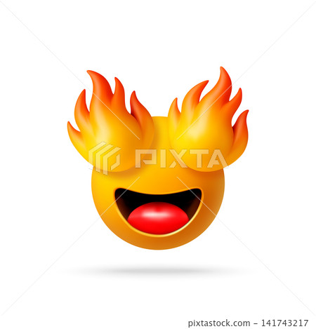 Yellow 3d emoji face with flaming eyes. Yellow 3d emoji face with flaming eyes. 141743217
