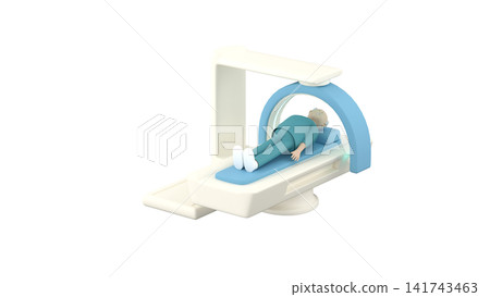 Elderly man lying on a modern X-ray scanner with a moving scanning part Elderly man lying on a modern X-ray scanner with a moving scanning part 141743463