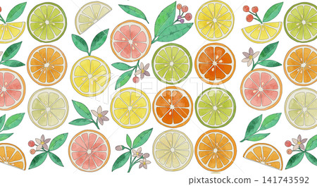 Seamless pattern background of citrus fruits such as lemons and oranges 141743592