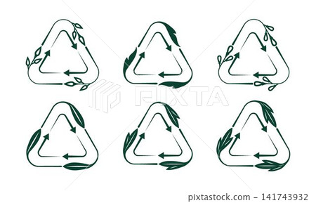 Recycling Icon made with green leaf, thin sprigs Recycling Icon made with green leaf, thin sprigs 141743932