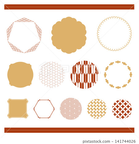 Japanese-style decorative frame set: Title, heading, and Japanese pattern design materials Japanese-style decorative frame set: Title, heading, and Japanese pattern design materials 141744026