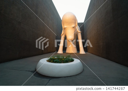 Aomori Museum of Art, Aomori, Japan - Nov. 15, 2023: Aomori Dog sculpture. Aomori Museum of Art, Aomori, Japan - Nov. 15, 2023: Aomori Dog sculpture. 141744287