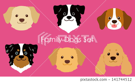 一組獵犬和家犬臉部的插圖（無輪廓線）。 141744512
