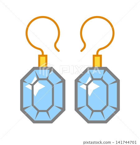 Gold earrings with diamond. Stylized illustration icon. Image for jewelry shop. Gold earrings with diamond. Stylized illustration icon. Image for jewelry shop. 141744701