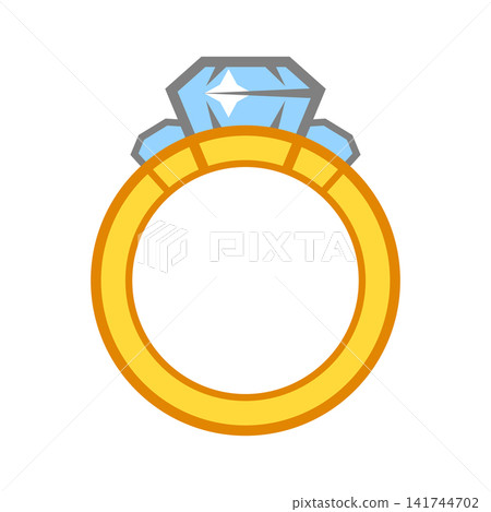 Gold ring with diamond. Stylized illustration icon. Image for jewelry shop. Gold ring with diamond. Stylized illustration icon. Image for jewelry shop. 141744702
