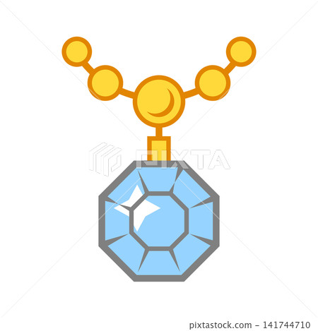 Gold necklace with diamond. Stylized illustration icon. Image for jewelry shop. Gold necklace with diamond. Stylized illustration icon. Image for jewelry shop. 141744710