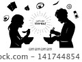 一組描繪一男一女吃拉麵和拉麵食材的剪影。 141744854