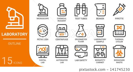 laboratory outline icon set,15 vector icons laboratory outline icon set,15 vector icons 141745230
