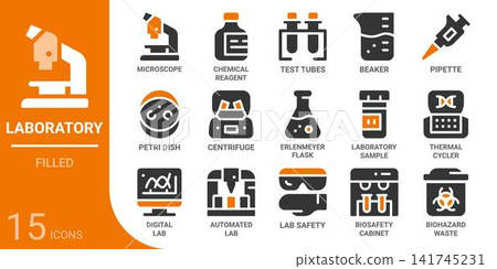 laboratory filled glyph icon set,15 vector icons laboratory filled glyph icon set,15 vector icons 141745231